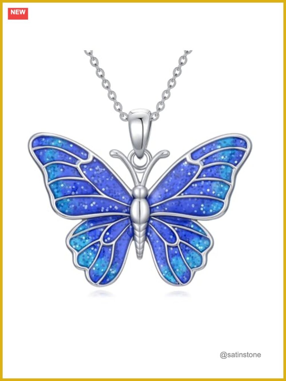 925 Sterling Silver Butterfly Pendant Necklace Cubic Zirconia 18+2 Inch